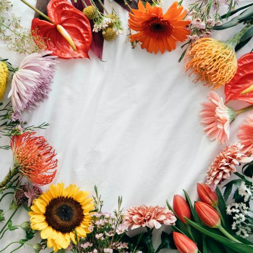 Fresh flower round frame on white background - 1207389