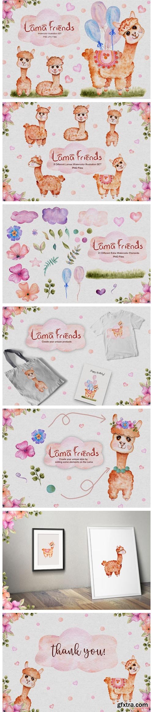 Watercolor Lama Illustration SET 4557825