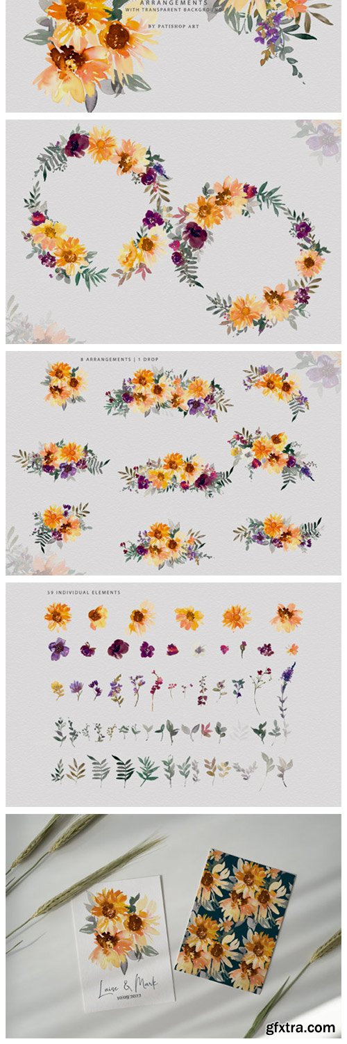 Watercolor Sunflower Clipart Collection 4558661