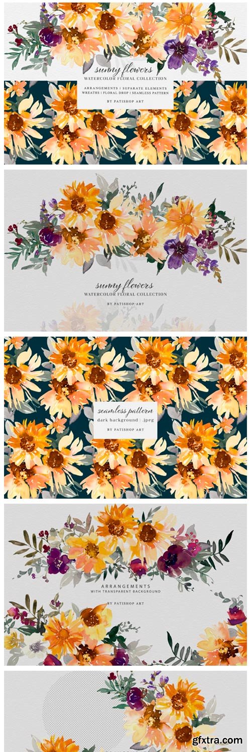 Watercolor Sunflower Clipart Collection 4558661