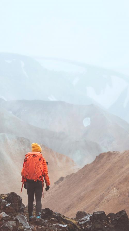 Man at Landmannalaugar in the Fjallabak Nature Reserve, the Highlands of Iceland - 1206013