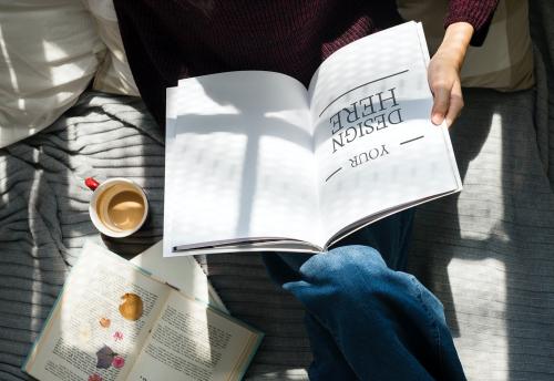 Aerial view of woman reading a book - 296449