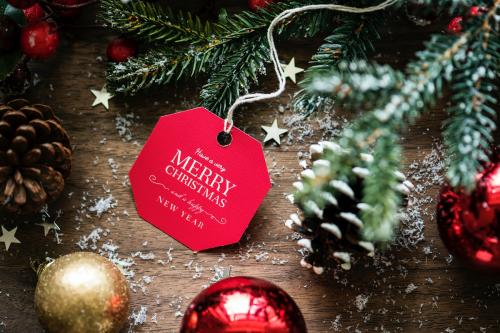 Closeup of Christmas wishing card tag - 296474