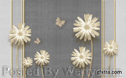 3D psd models modern elegant dandelion butterfly wrought iron-embossed soft bag wall