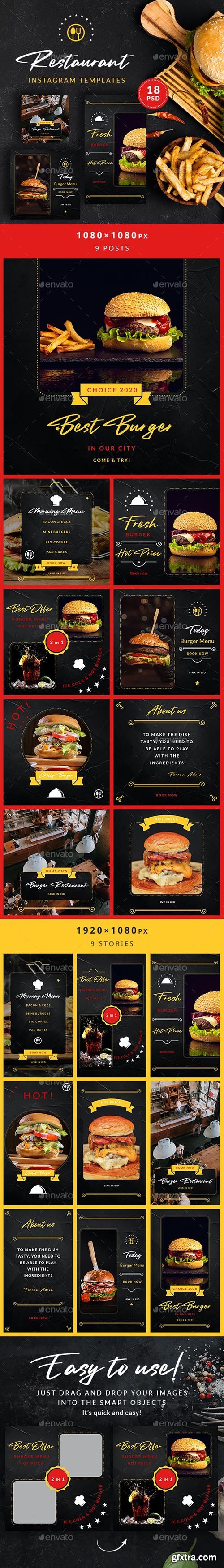 GraphicRiver - Burger Restaurant Instagram Posts&Stories 26312636