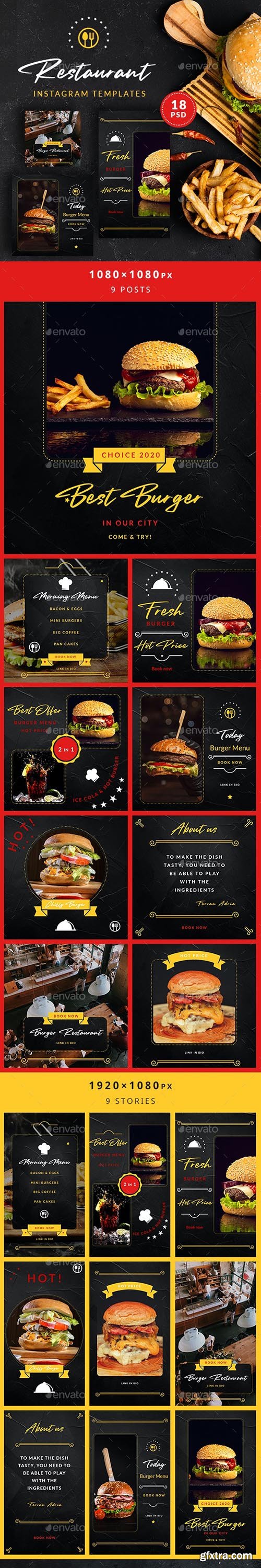 GraphicRiver - Burger Restaurant Instagram Posts&Stories 26312636