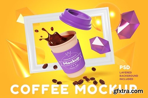 3d coffee cup mockup with frame