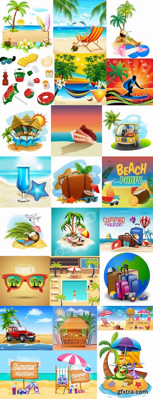 Summer holiday beach vacation cocktail poster flyer journey palm banner 25 EPS