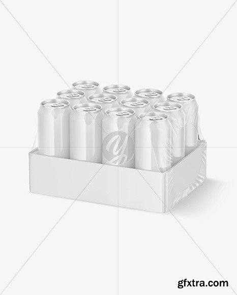 Transparent Pack with 12 Glossy Cans Mockup