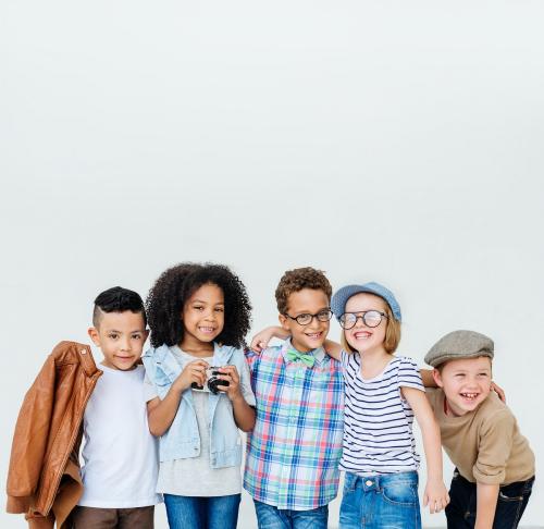 Diverse kids in a fun studio shoot - 64478