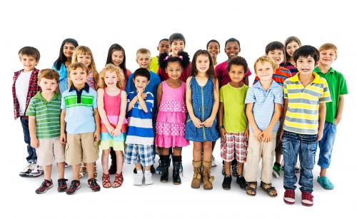 Group of diverse kids standing together isolated on white - 41919