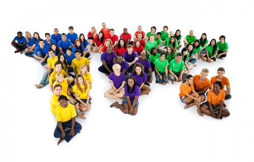 Group of diverse people sitting together isolated on white - 46723