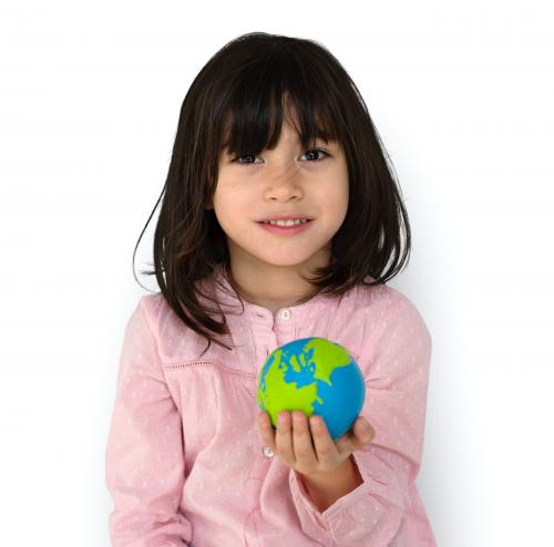 Little Girl Kid Adorable Cute Playful Globe Studio Portrait - 7467