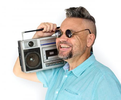 Caucasian Man Holding Jukebox Smile - 7471