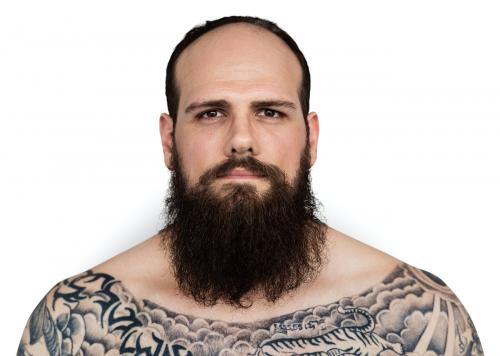 Caucasian Man Bare Chested Tattoo Beard - 7489