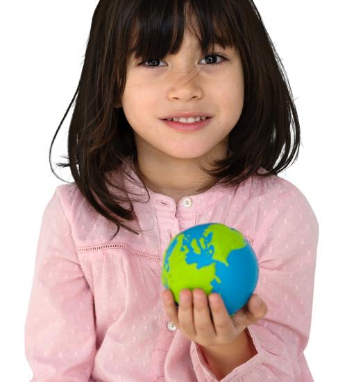 Little Girl Kid Adorable Cute Playful Globe Studio Portrait - 7495