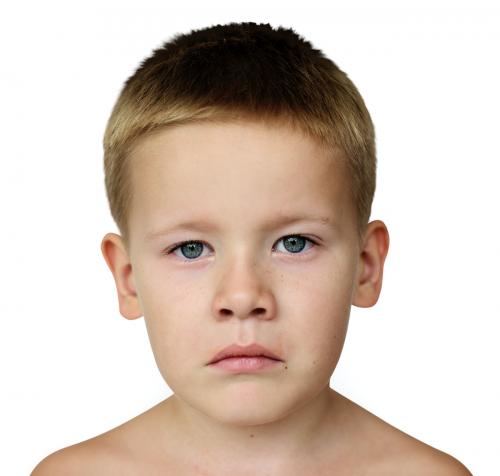 Caucasian Little Boy Frowning Bare Chested - 7519