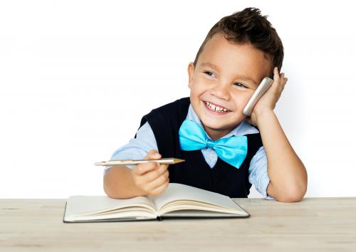 A Caucasian Boy Calling Smiling Background Studio Portrait - 7524