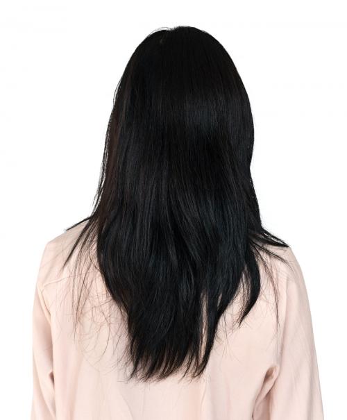 Rear view of woman showing her long black hair - 7593