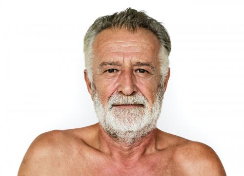 Senior adult man mustache bare chest studio portrait - 7631