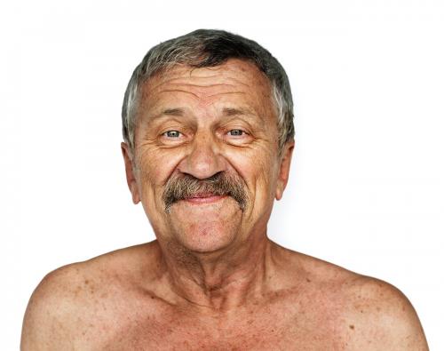 Senior man shirtless looking at camera studio shoot - 7662