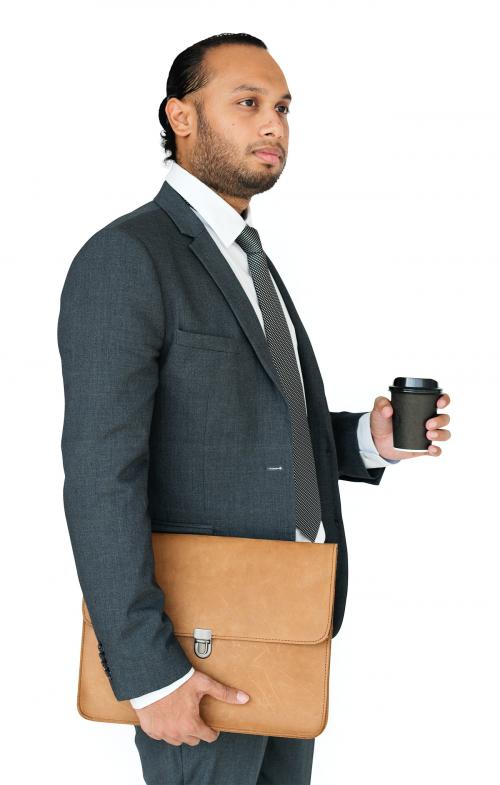 Indian Business Man Holding Bag and Coffee - 8507