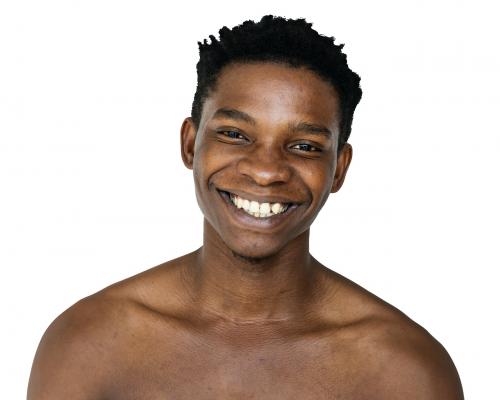 Happiness african man smiling bare chest studio portrait - 7134