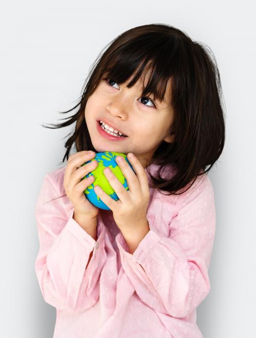 Little Girl Kid Adorable Cute Playful Globe Studio Portrait - 7200