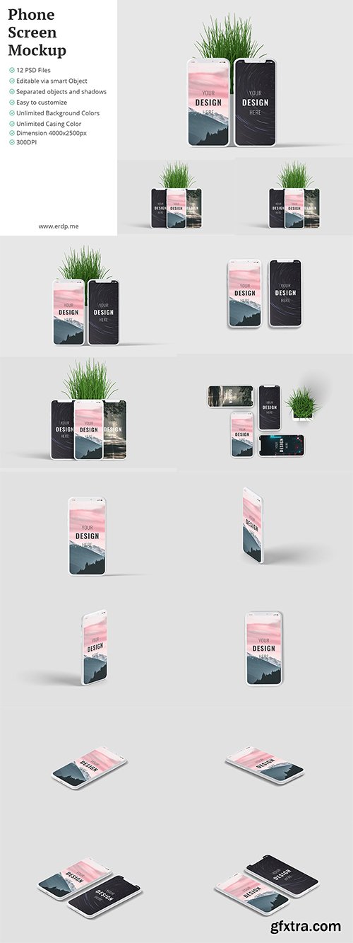 Phone Screen Mockup - 12 PSD Files