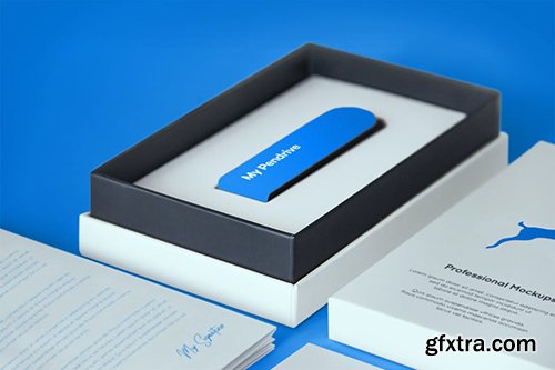 Open Product Box with Pendrive PSD Mockup