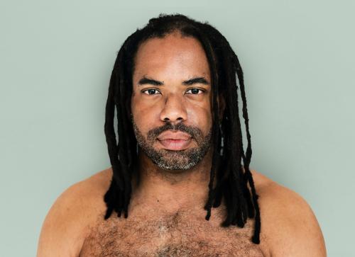 African Man Dreadlocks Bare Chest Manly Portrait - 7236