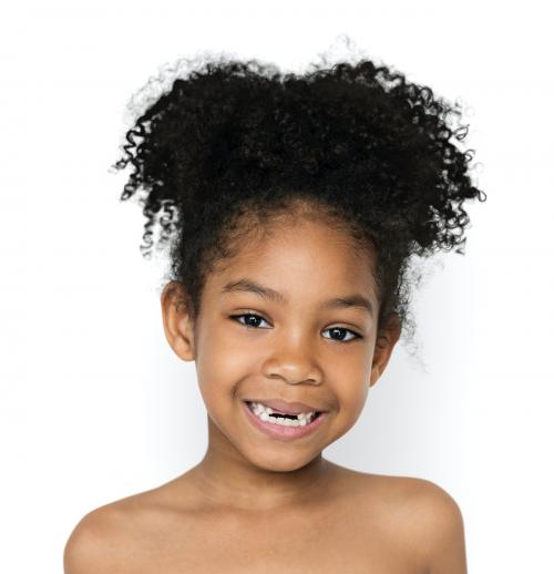 Little Girl Smiling Happiness Bare Chest Topless Studio Portrait - 7299