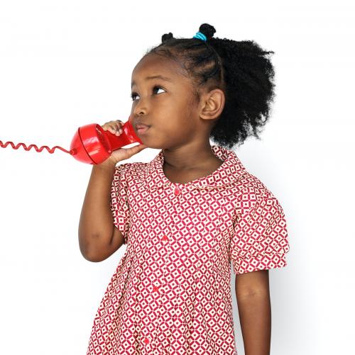 Little Girl Talking on the Phone Communication Studio Portrait - 7304
