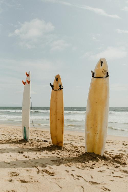 Surfboard mockup on the beach - 1080022