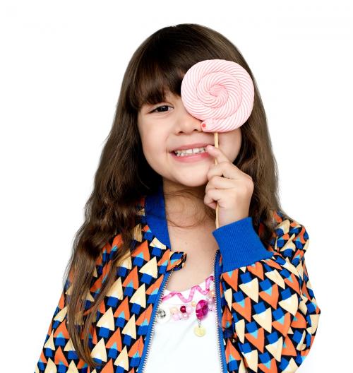 Little Girl Smiling Happiness Studio Portrait Sweet Lollipop - 7335