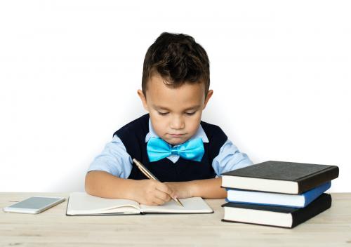 A Caucasian Boy Studying Writing Background Studio Portrait - 7386