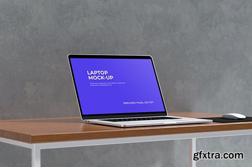 Laptop mockup on the wooden table