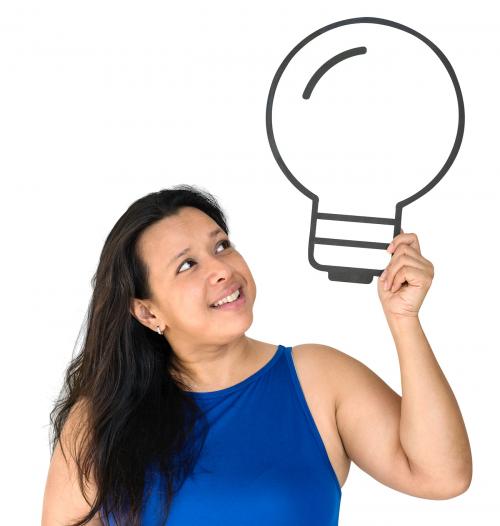 Woman Smiling Happiness Paper Craft Arts Light Bulb Ideas Studio Portrait - 7409