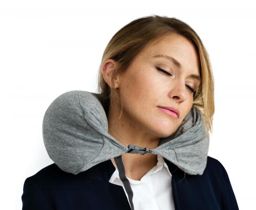 Caucasian Woman Travel Pillow Resting - 6780