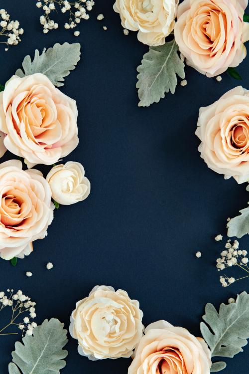 White roses pattern on blue background - 1204152