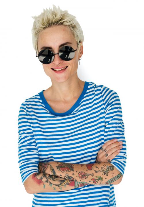 Caucasian Blonde Woman Sunglasses Smile - 6865