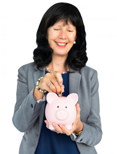 Businesswoman Smiling Happiness Piggy Bank Savings - 6887