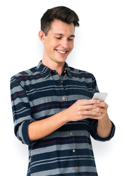 Young Man Using Phone Smile Happy - 6918