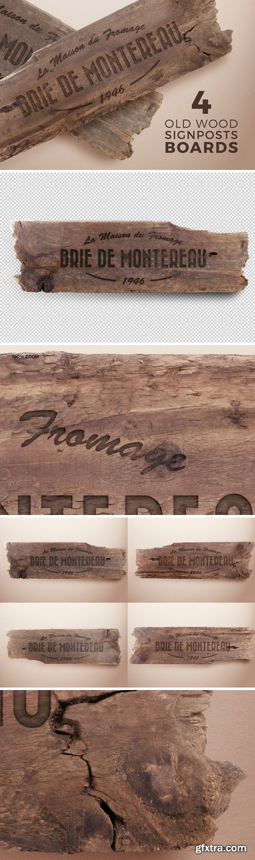 4 Old Wood Burned Signposts Boards