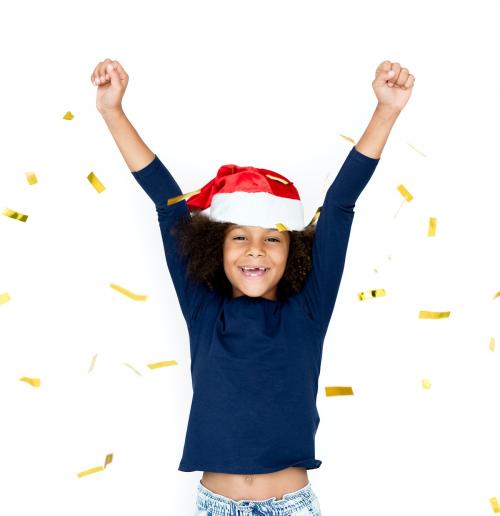 Young Girl Waer Santa Hat Happiness - 7060