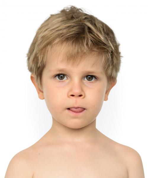 Little Boy Bare Chest Sticking Out Tongue Studio Portrait - 7061