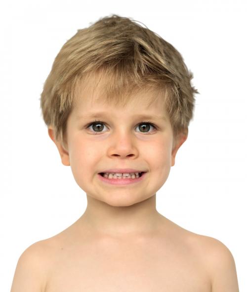 Little Boy Bare Chest Smiling Happiness Studio Portrait - 7069