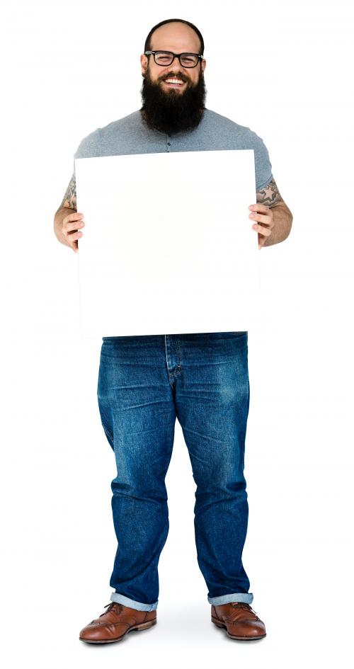 Adult Man Hands Hold Blank Paper Board Copy Space - 6340