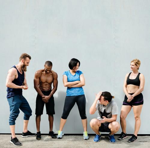 Squad of active people in workout clothing - 6415