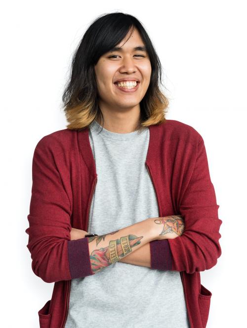 Young asian guy crossed arms smiling portrait - 6660